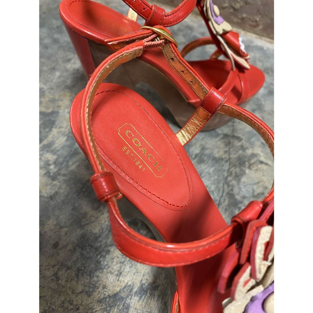 Coach Orange Flower Jeanna Calf Verm Multi Platform Heels Size 8 - Picture 7 of 10